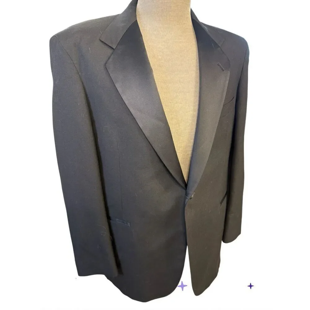 Barry Manufacturing Wool Tuxedo Jacket 42R Pants 39 Black Satin Trim Occasion Fo